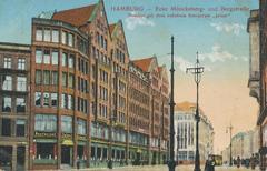Historic street view of Hamburg at the corner of Mönckebergstraße and Bergstraße in 1913