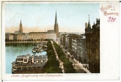 Historic view of Hamburg Jungfernstieg with Alsterpavillon and Alster lake in 1898