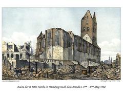 Ruins of St. Petri Church in Hamburg after the fire