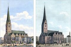 Church of St. Petri Hamburg before and after 1842 fire