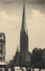 Mönckebergstraße with St. Petri Church in Hamburg city center
