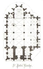 Architectural floor plan of Hauptkirche St. Petri church in Hamburg from 1868