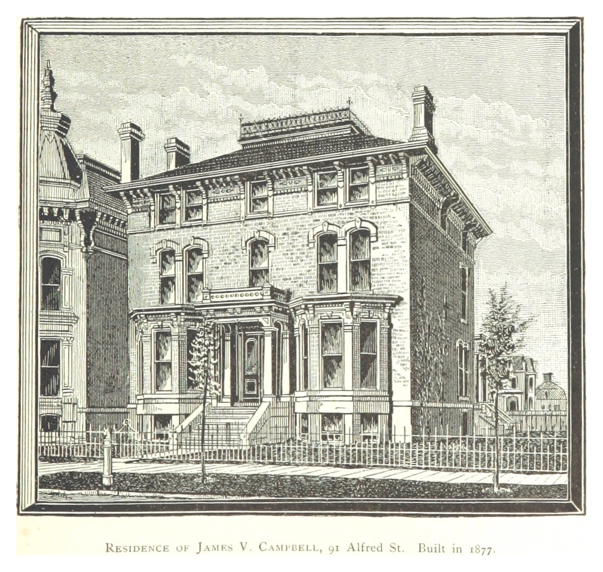 Historical illustration of the residence of James V. Campbell at 91 Alfred St., Detroit, built in 1877