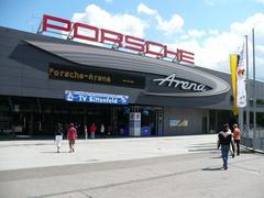 Entrance of Porsche Arena in Stuttgart with modern architectural design