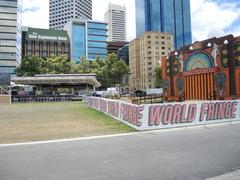 Elizabeth Quay waterfront area in Perth with event structures during Fring World Festival 2016