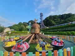Aerial view of Tokyo Summerland amusement park with water slides and pools