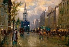 Historic painting of St. Mary-le-Strand church in London