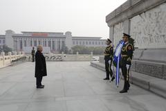 Floral offering at the Monument to the People's Heroes in Beijing, China