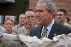 U.S. President George W. Bush with American troops at the U.S. Embassy in Islamabad in 2006