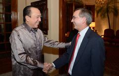 Ambassador hosting a reception for Bupati before leadership training program in America