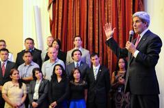 U.S. Secretary of State John Kerry thanking U.S. Embassy Manila staff for Typhoon Haiyan relief efforts