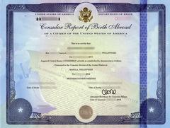 Consular Report of Birth Abroad document issued by the U.S. State Department for citizenship