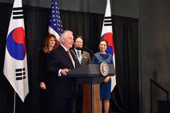 U.S. Secretary of State Rex Tillerson speaking to staff and families at U.S. Embassy Seoul