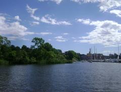 Scenic view of Stockholm's Djurgården island with greenery and water