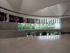 Flags of all US states including the new Minnesota flag displayed in the National Constitution Center