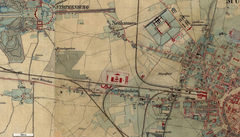 Historic map segment depicting Friedenheim area in Munich from 1856