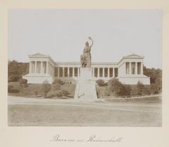 Statue of Bavaria with Ruhmeshalle in the background at Theresienwiese, Munich, Germany