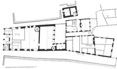 Historical ground-plan of Münster city hall in 1815 showing rooms like officers' guardhouse, guardroom, citizen's hall, hall of peace, archive, and stable