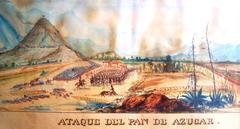 Watercolor detail of the assault on Pan de Azúcar hill during the Battle of Yungay in 1839