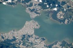 Aerial view of Florianópolis, Brazil with cityscape and surrounding water