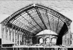 Historical construction drawing of Estación Mapocho in Santiago, Chile