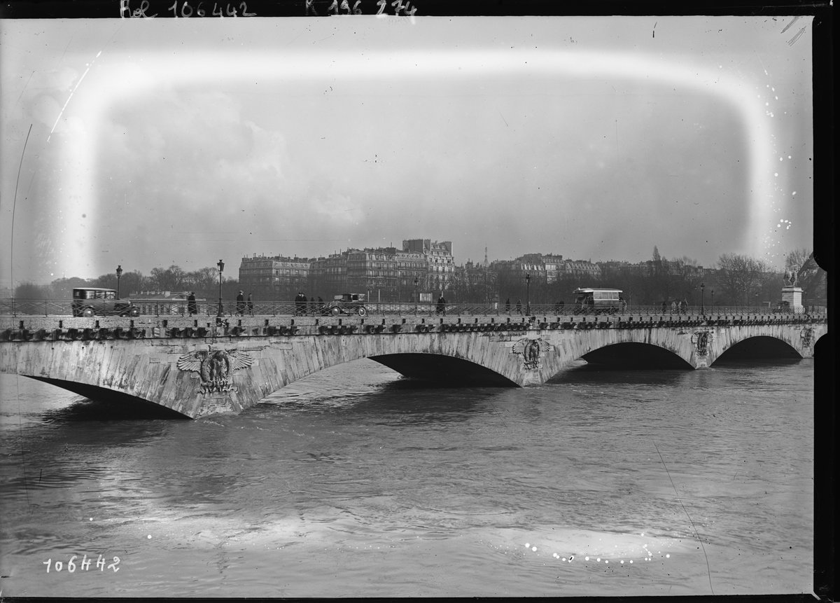 Flood damage to Pont d'Iéna in Paris, France, January 8, 1926