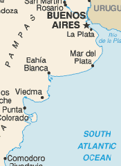 Map of Bahia Blanca in Argentina highlighting its geographical location