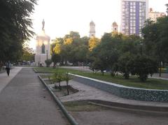 Plaza Rivadavia in Bahía Blanca, Argentina with historic buildings and trees