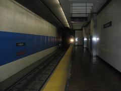 Montgomery Station with inbound T streetcar approaching platform