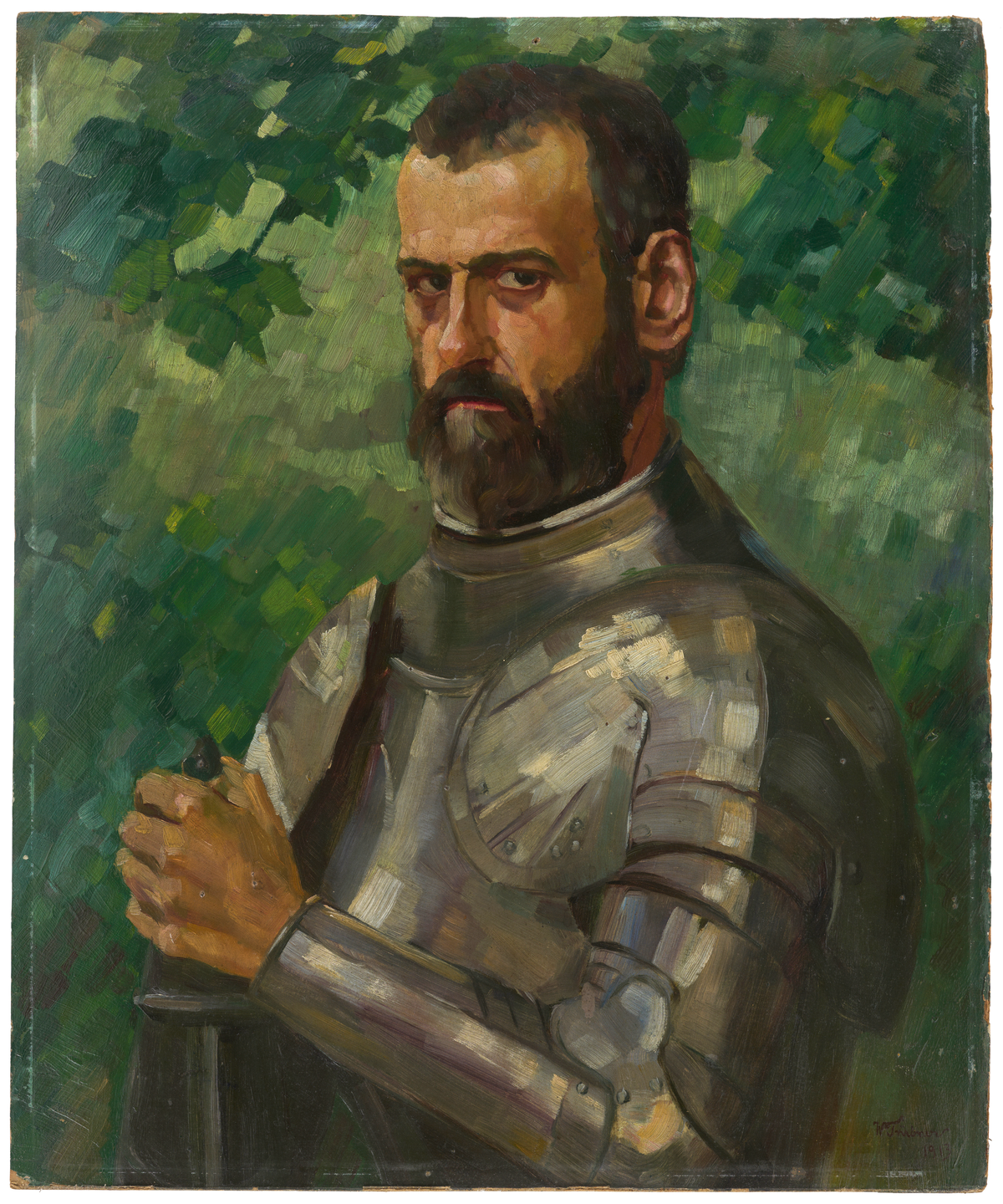 Portrait of a man in armor by Wilhelm Trübner