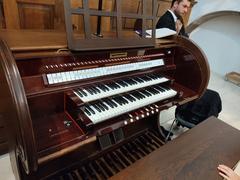 Organ console with keyboard and stops at Augustinermuseum in Freiburg