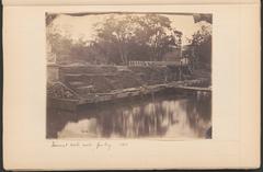 Fairmount Water Works forebay in 1860 with historic water infrastructure and surrounding landscape