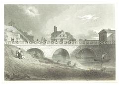 Historic illustration of the Fair Mount Waterworks in Philadelphia from 1834