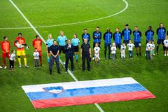 Prime Minister playing charity football match in Ljubljana Stožice Stadium