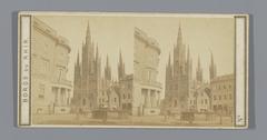 Exterior view of Marktkerk church in Wiesbaden, Germany, historical stereophoto by Alexandre Pierre Bertrand