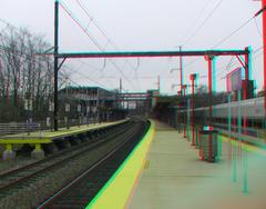 3D anaglyph view of Fern Rock Train Station outbound platform in North Philadelphia