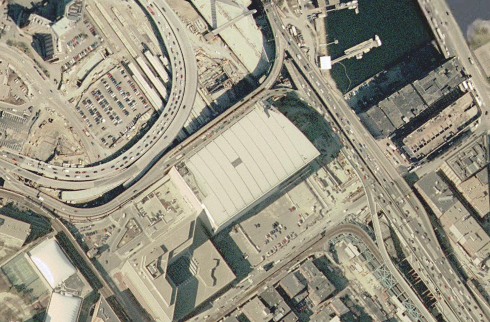 Satellite view of TD Garden and surrounding area in Boston