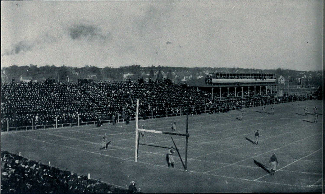 1905 football game between Michigan and Wisconsin players on the field