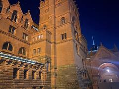 Fisher Fine Arts Library illuminated at night