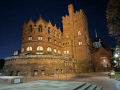 Fisher Fine Arts Library at University of Pennsylvania from Stuart Weitzman School of Design with Irvine Auditorium in background