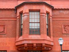 Window on east side of Furness Library at University of Pennsylvania campus, historic landmark designed by Frank Furness