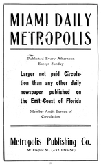 1921 Daily Metropolis newspaper advertisement for Flagler Street businesses in Miami Florida