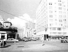Intersection of Flagler Street and Biscayne Boulevard in 1958 with westward view