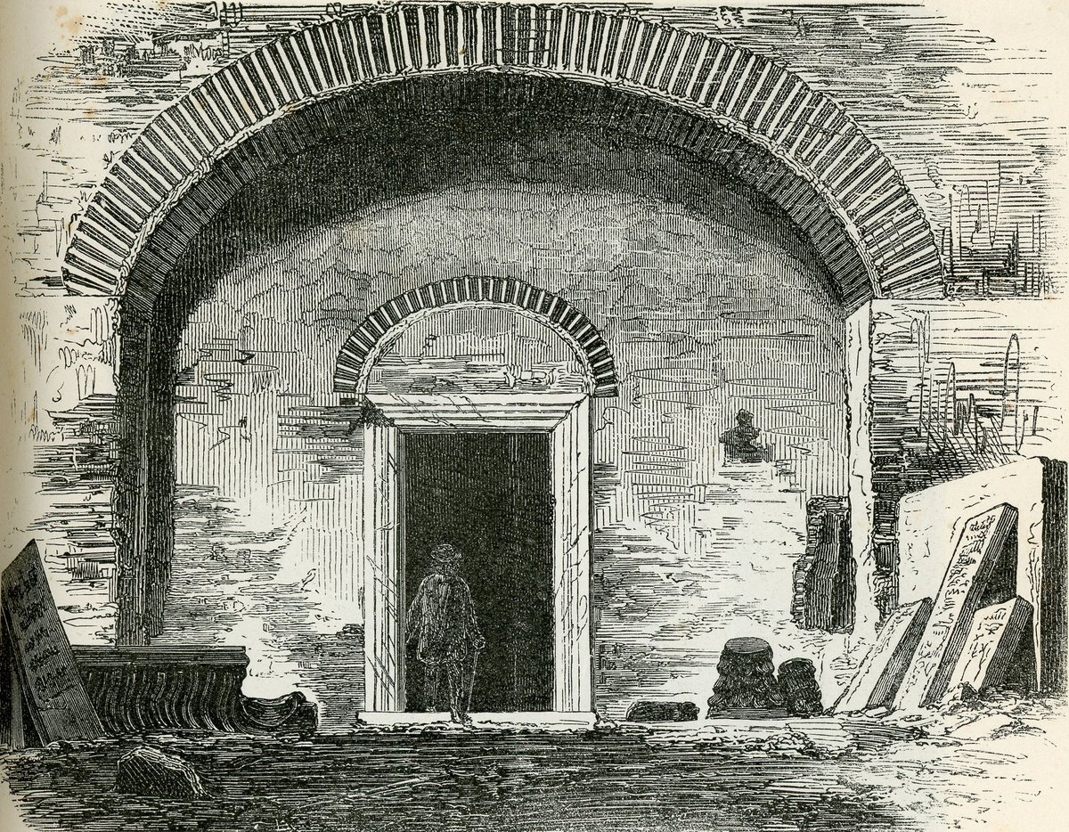 Interior of the Catacombs of San Sebastiano in Rome showing ancient burial chambers and frescoes