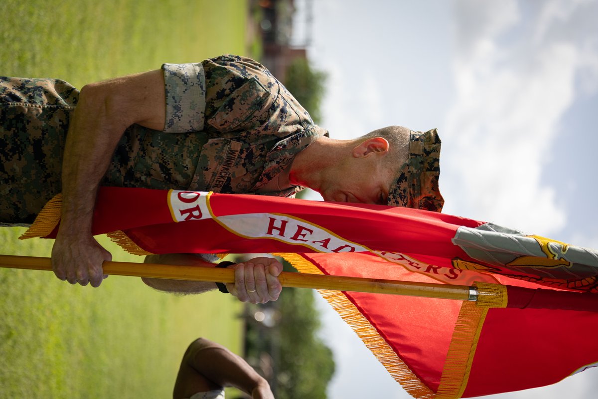 U.S. Marine Corps Brig. Gen. David Winnacker receiving colors during change of command ceremony at Marine Corps Support Facility New Orleans