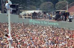 Crosby, Stills, Nash & Young performing live on stage during their 1974 reunion tour at Foreman Field, Old Dominion University, Norfolk, Virginia