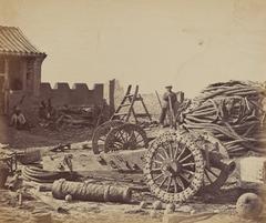Interior view of Pehtang Fort showing magazine and wooden gun from 1860