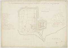Historical map of the city of Palliacatta featuring Castle Geldria and the fishing village De Coepangh