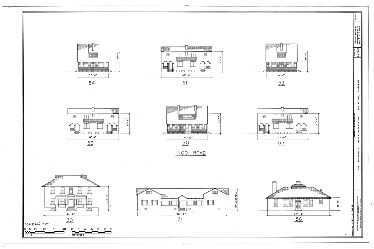 Architectural drawing of Fort MacArthur, Pacific Avenue, San Pedro, Los Angeles County, California