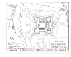 Historic layout map of Fort Wayne in Detroit Michigan from 1934